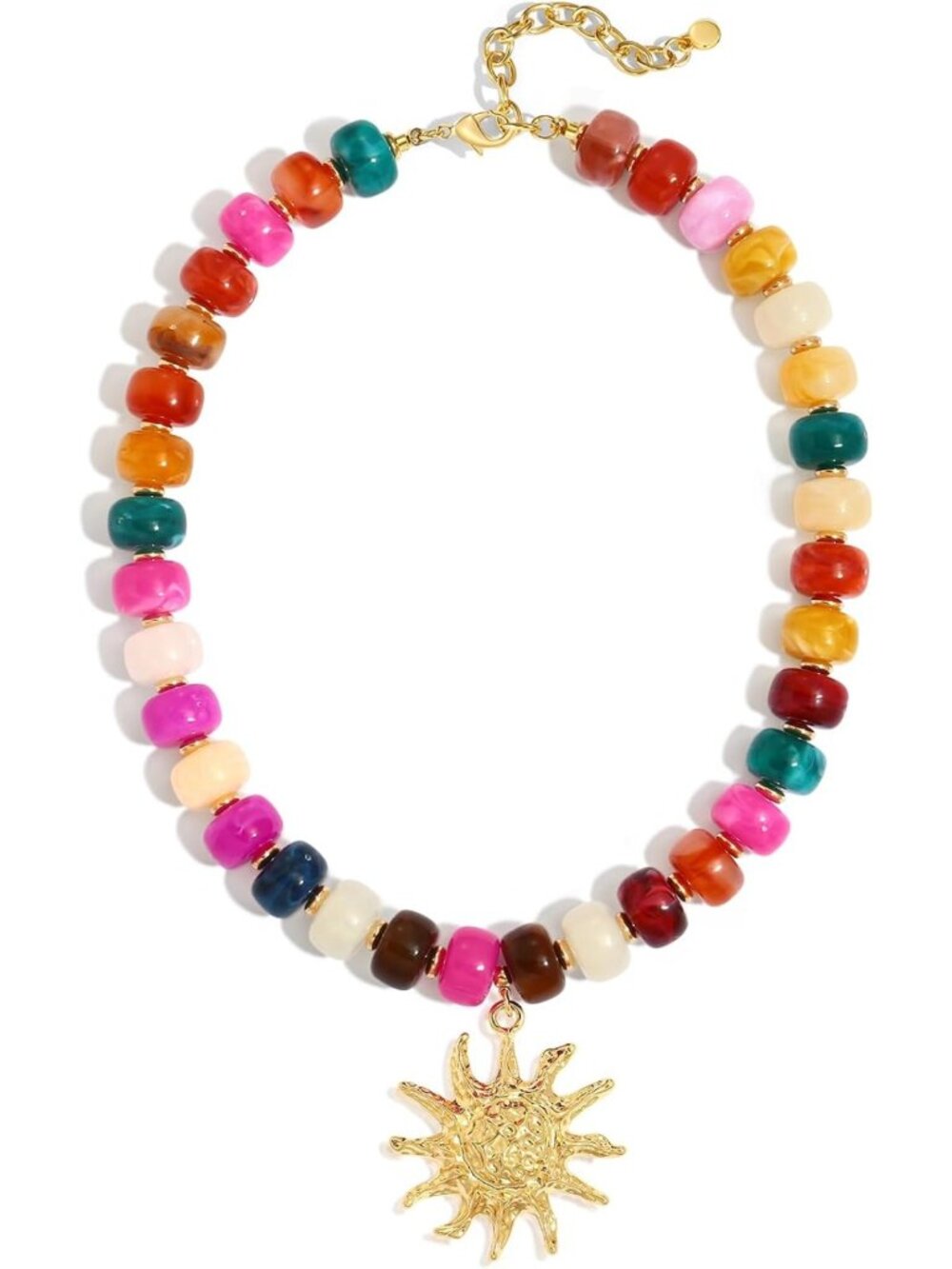 Colorful Beaded Shell Necklace with Gold Seashell Pendant | Boho Beach Jewelry